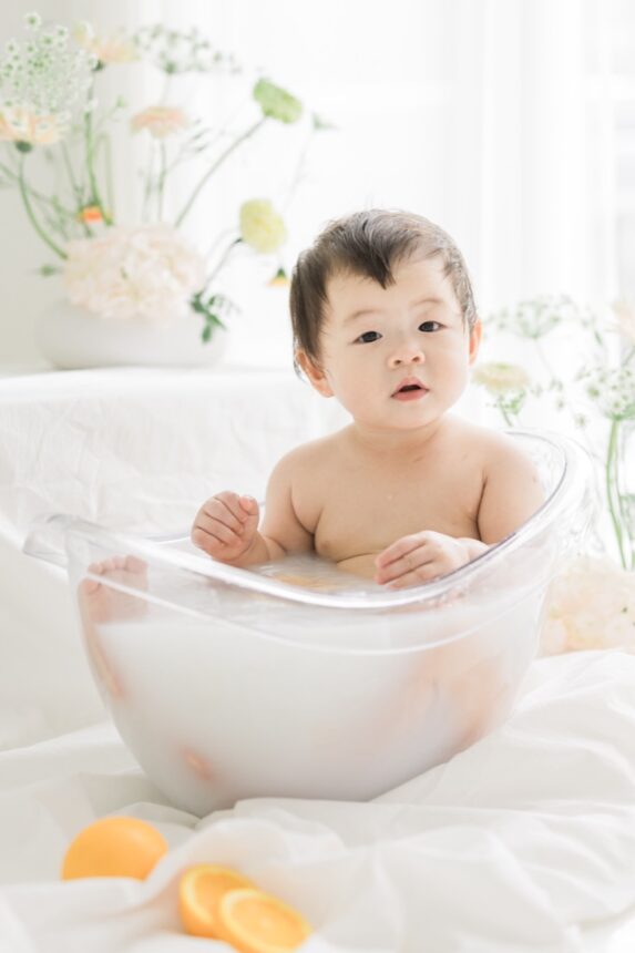 週歲女寶，一歲女寶寶寫真，週歲牛奶浴寫真
