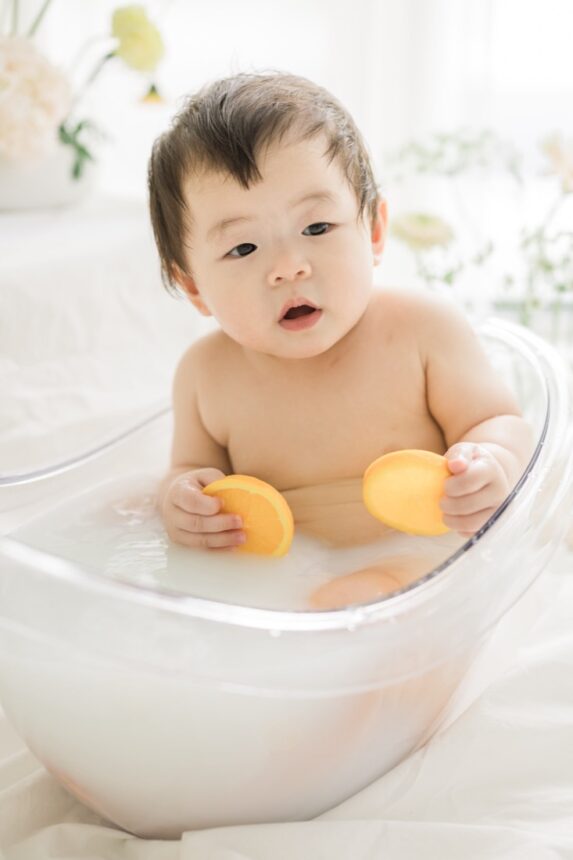 週歲女寶，一歲女寶寶寫真，週歲牛奶浴寫真