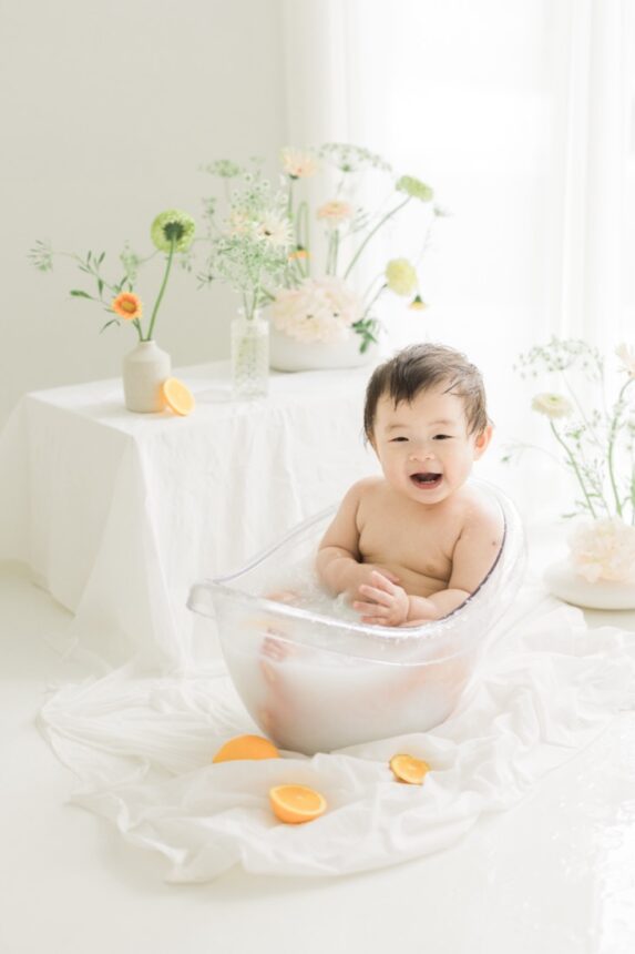 週歲女寶，一歲女寶寶寫真，週歲牛奶浴寫真